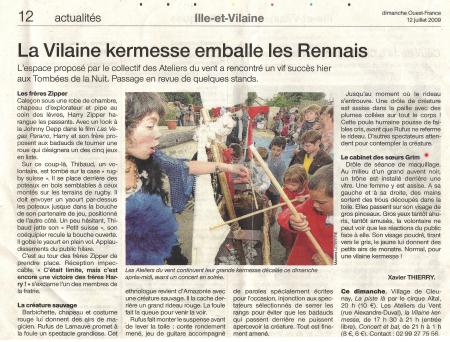 Vilaine kermesse, article du 12 Juillet 2009.